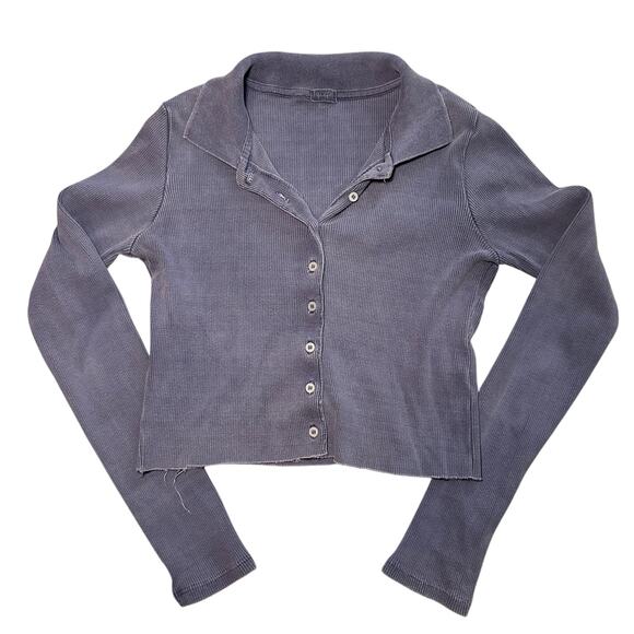 Brandy Melville Tops - Brandy Melville Crop Shirt Women One Size Blue Collared Buttons Preppy Academia